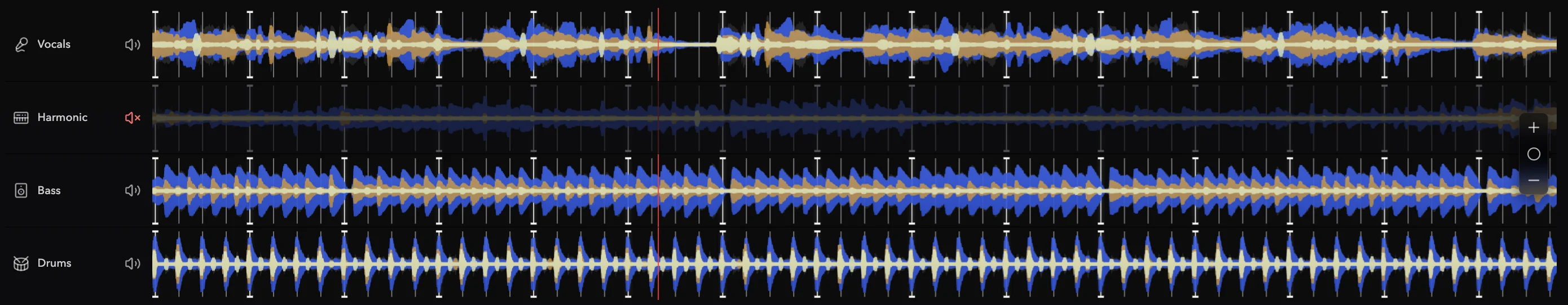 Ora DJ Stem Studio vocals, harmonic, bass, and drums lanes
